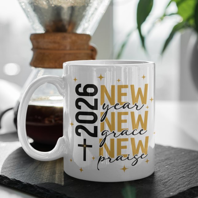 Christian 2026 New Year Custom Scripture Cross Coffee Mug (Black & gold faith design for a hopeful new year.
Change the verse or add your word of the year.)
