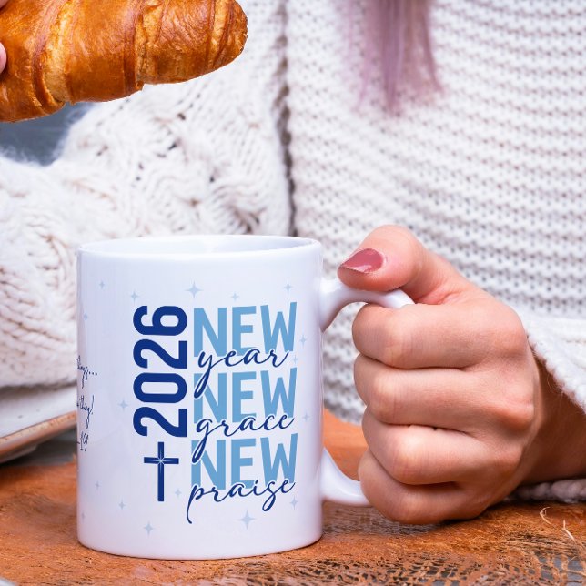 Christian 2026 New Year Custom Scripture Cross Coffee Mug (A daily reminder of grace, renewal, and praise.)