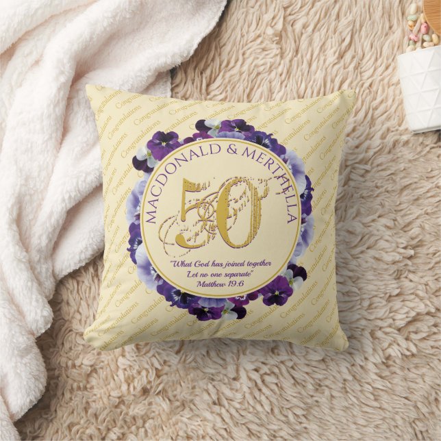 Christian | 50th GOLDEN Wedding Anniversary Throw Pillow (Blanket)