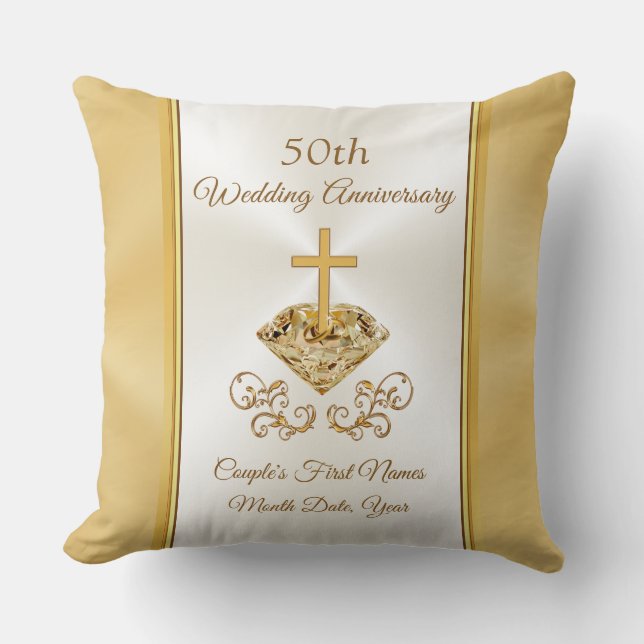 Christian 50th Wedding Anniversary Gifts, Golden Throw Pillow (Front)