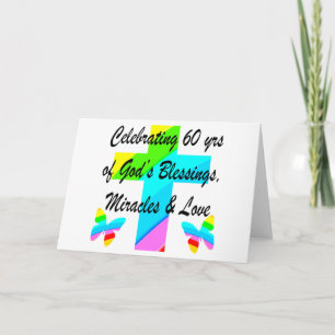 CHRISTIAN 60TH BIRTHDAY CROSS AND BUTTERFLY DESIGN CARD