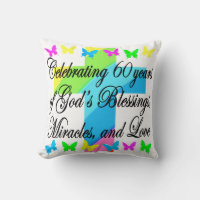 CHRISTIAN 60TH BIRTHDAY CROSS AND BUTTERFLY PILLOW