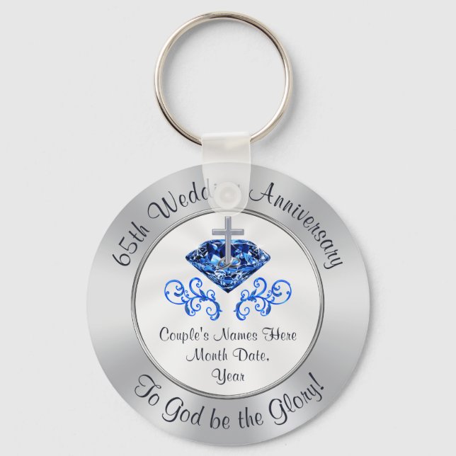 Christian 65th Wedding Anniversary Party Favours Keychain (Front)