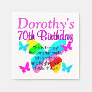 CHRISTIAN 70TH BIRTHDAY CUSTOM BUTTERFLY NAPKINS
