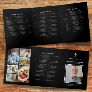 Christian 7-Photo Black & White Modern Funeral Tri-Fold Programme