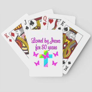 CHRISTIAN 80TH BIRTHDAY CROSS DESIGN PLAYING CARDS