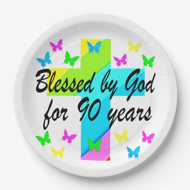 CHRISTIAN 90TH BIRTHDAY PRAYER DESIGN PAPER PLATE (Front)