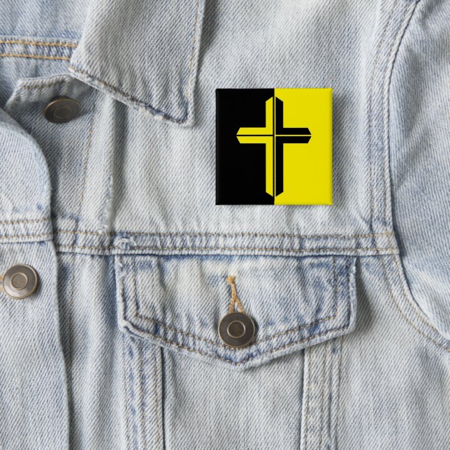 Christian Anarcho Capitalist Badge 2 Inch Square Button (In Situ)