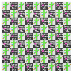 CHRISTIAN AND SPIRITUAL GREEN CROSS AND BUTTERFLY FABRIC
