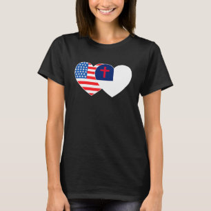 Christian and USA Flag Twin Heart for Religious Am T-Shirt