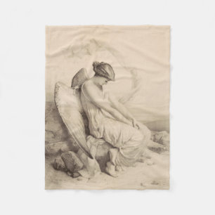 Christian angel sitting on a stone fleece blanket
