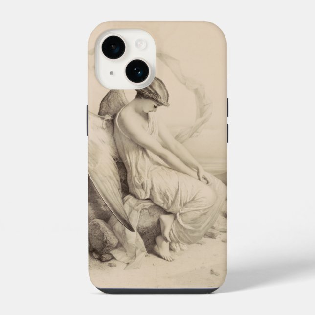 Christian angel sitting on a stone iPhone case (Back)