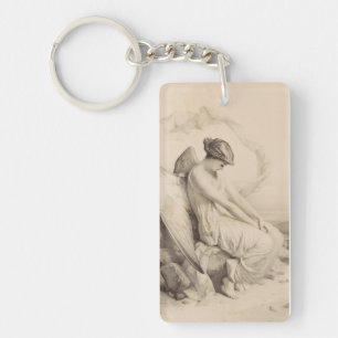 Christian angel sitting on a stone keychain
