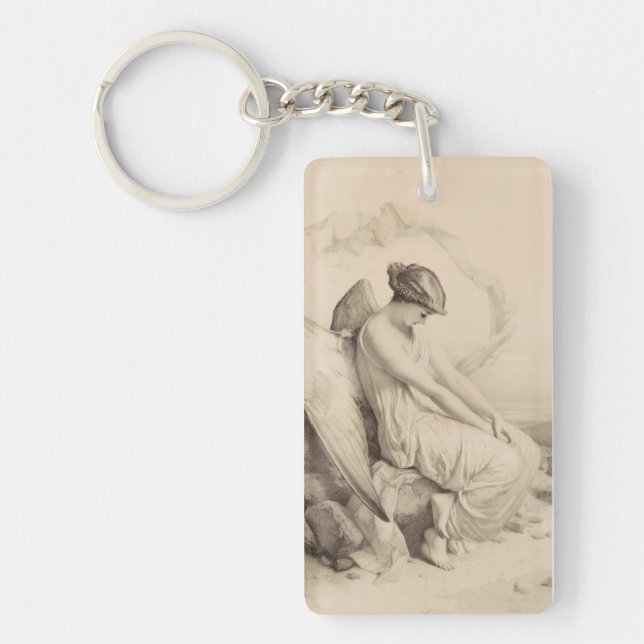 Christian angel sitting on a stone keychain (Front)