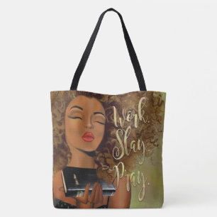 Christian Art Work Slay Pray Cross Body Tote Bag
