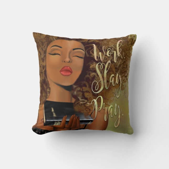 Christian Art Work Slay Pray Throw Pillow (Front)