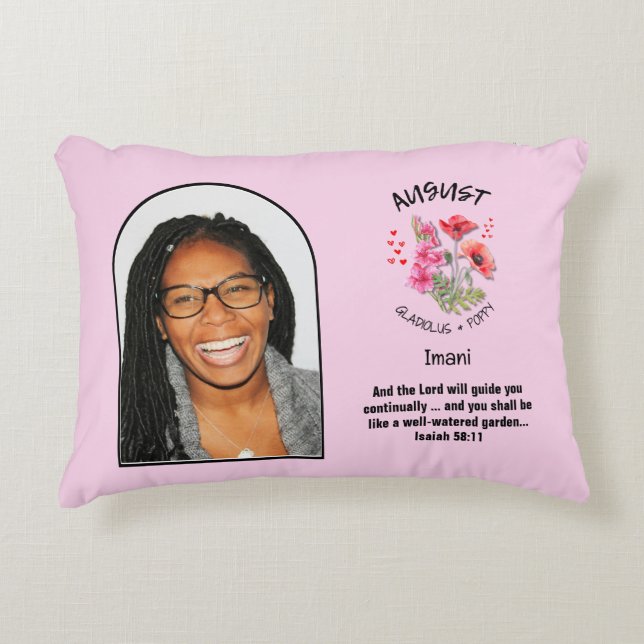 Christian AUGUST Birth Month Flower NAME PHOTO Accent Pillow (Front)