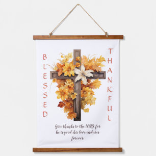 Christian Autumn Floral Cross Thanksgiving Hanging Tapestry