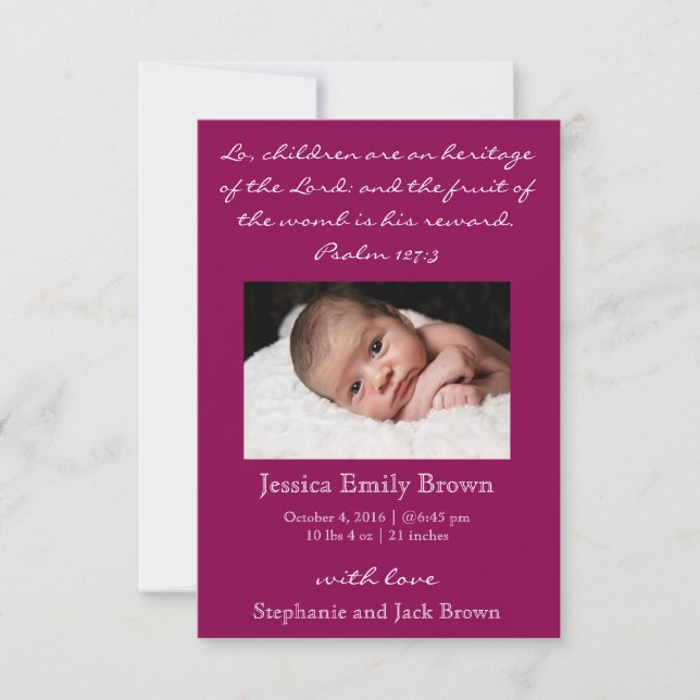 Christian Baby Girl Birth Announcement (Front)