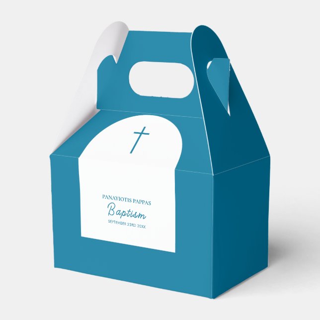Christian Baptism Christening Boy Blue Arch  Favor Box (Front Side)
