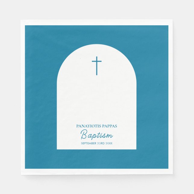Christian Baptism Christening Boy Blue Arch Napkin (Front)