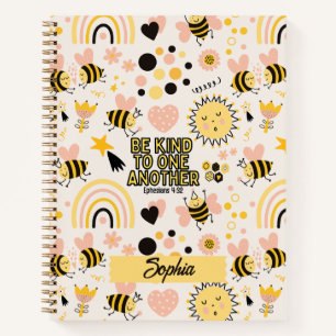 Christian Be Kind Scripture Cute Whimsical Bees Notebook