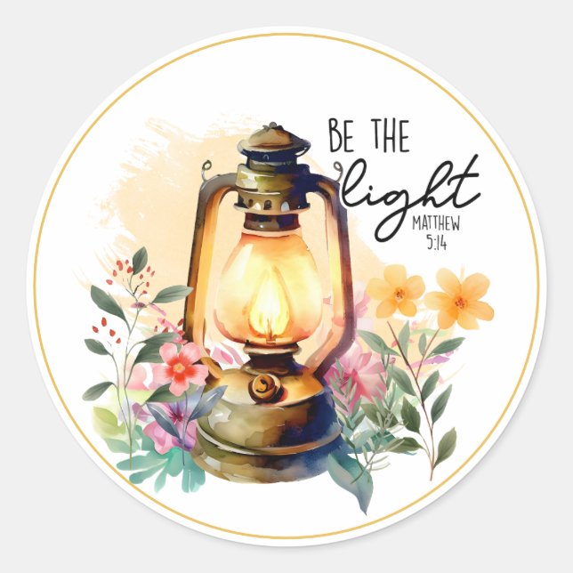 Christian Be the Light Floral Lamp Matthew 5 : 14  Classic Round Sticker (Front)