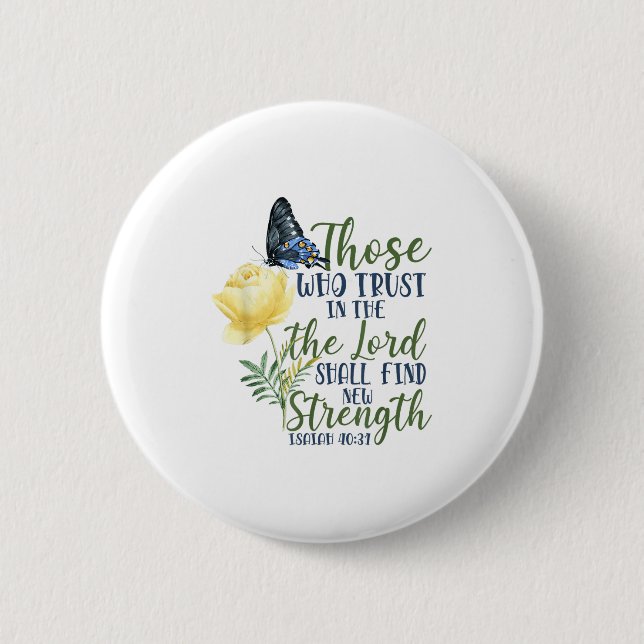 Christian Bible Verse Butterfly Rose Flower Isaiah 2 Inch Round Button (Front)