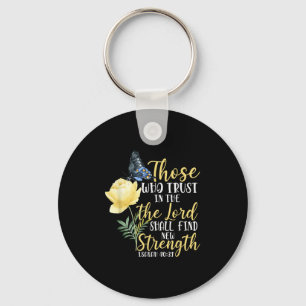 Christian Bible Verse Butterfly Rose Flower Isaiah Keychain