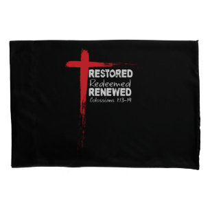 Christian Bible Verse Colossians 1:13-14 Cross Pillowcase