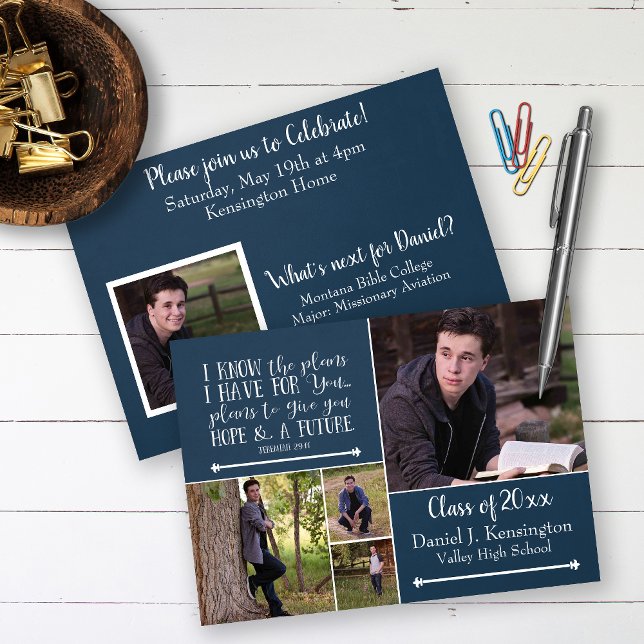Christian Bible Verse Graduation Photo Collage Invitation (Creator Uploaded)