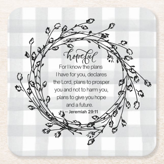 Christian Bible Verse Inspirational Square Paper Coaster (Front)