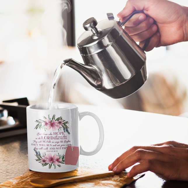 Christian Bible Verse Isaiah 40 Pink Floral Coffee Mug (Creator Uploaded)