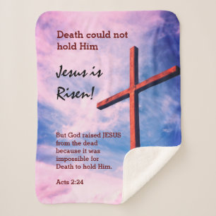 Christian Bible Verse JESUS IS RISEN Sherpa Blanket