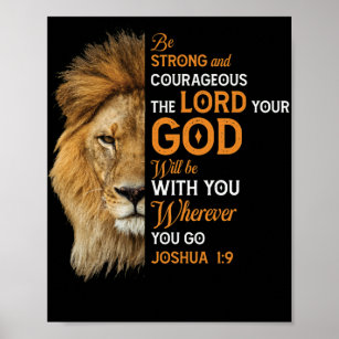 Christian Bible Verse Joshua 1 9 Lion Faith Poster