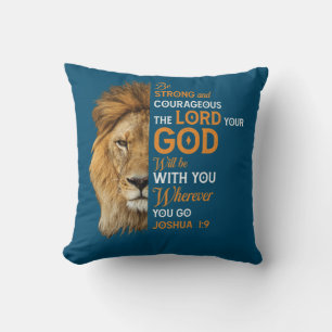 Christian Bible Verse Joshua 1 9 Lion Faith Throw Pillow