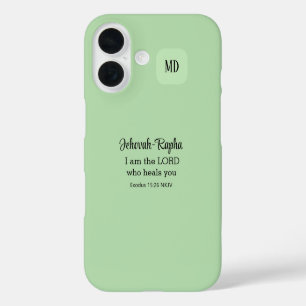 Christian Bible Verse Light Green Monogram iPhone 16 Case