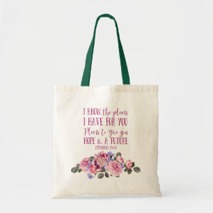 Christian Bible Verse Pastel Watercolor Floral Tote Bag