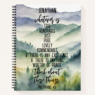 Christian Bible Verse Philippians 4 8 Mountains Notebook