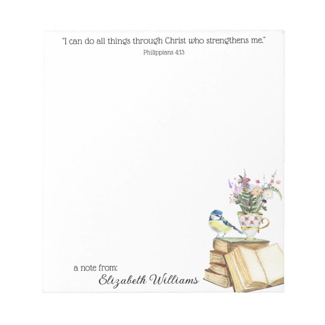 Christian Bible Verse Philippians Watercolor Books Notepad (Front)