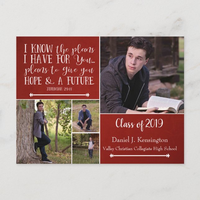 Christian Bible Verse Photo Collage Graduation Postcard (Front)