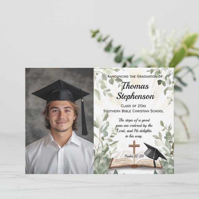 Christian Bible Verse Photo Graduation Invitation (Standing Front)