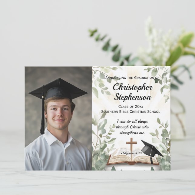 Christian Bible Verse Photo Graduation Invitation (Standing Front)