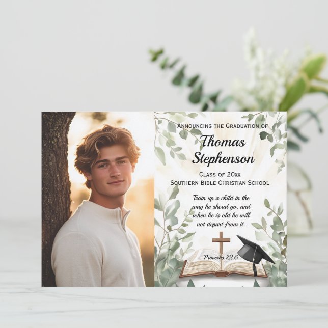 Christian Bible Verse Photo Graduation Invitation (Standing Front)