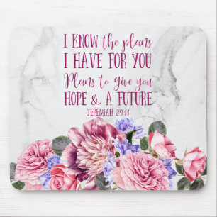 Christian Bible Verse Pink Watercolor Floral Marbl Mouse Pad