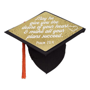 Christian Bible Verse - Psalm 20:4 Gold Graduation Cap Topper