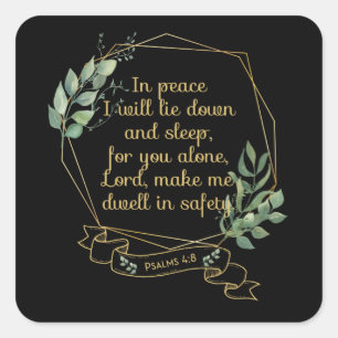 Christian Bible Verse Quote Psalm 4 8 Square Sticker