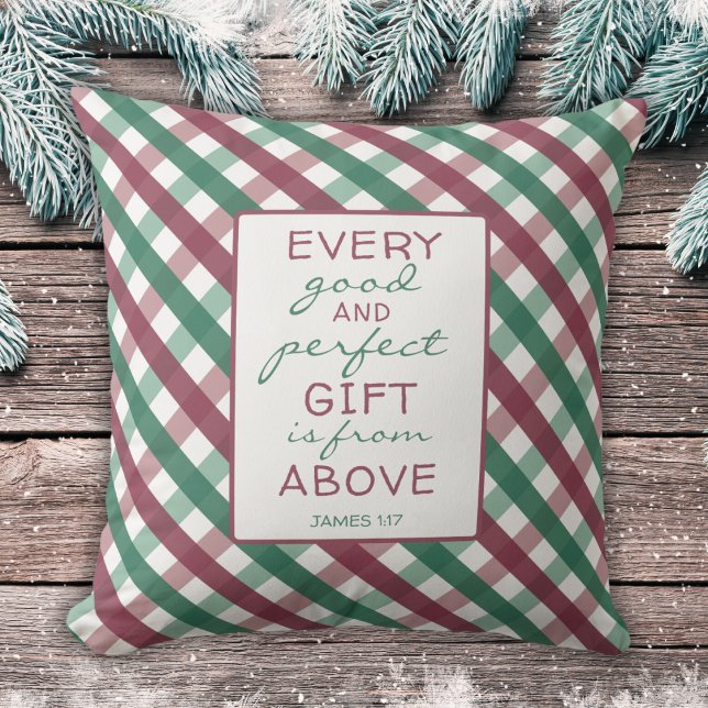 Christian Bible Verse Rustic Christmas Plaid Throw Pillow (Creator Uploaded)