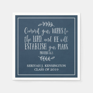 Christian Bible Verse Typography Blue Graduation Napkin