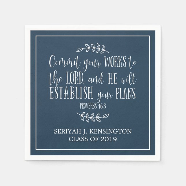 Christian Bible Verse Typography Blue Graduation Napkin (Front)